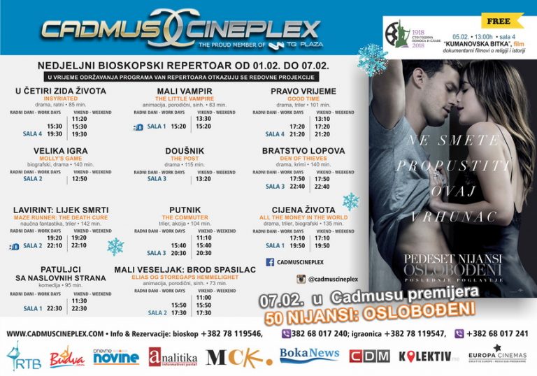 Cadmus Cineplex prikazuje od 1 – 7. februara