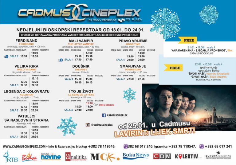 Cadmus Cineplex prikazuje od 18 – 24. januara