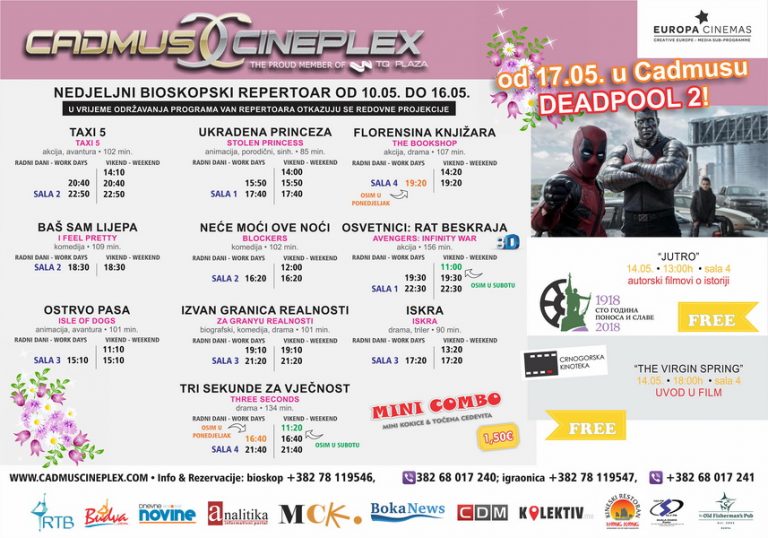 Cadmus Cineplex prikazuje od 10. do 16.maja