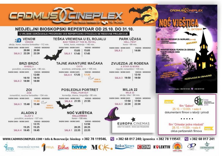 Cadmus Cineplex prikazuje od 25. do 31.oktobra
