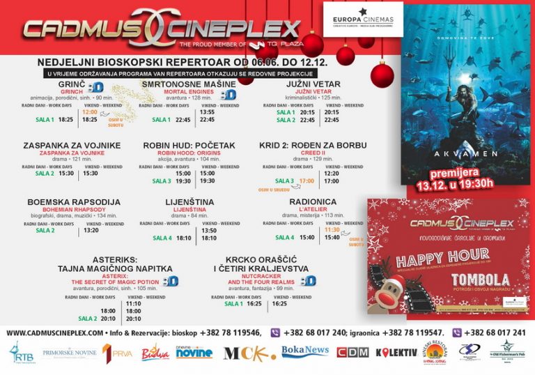 Cadmus Cineplex prikazuje od 6. do 12. decembra
