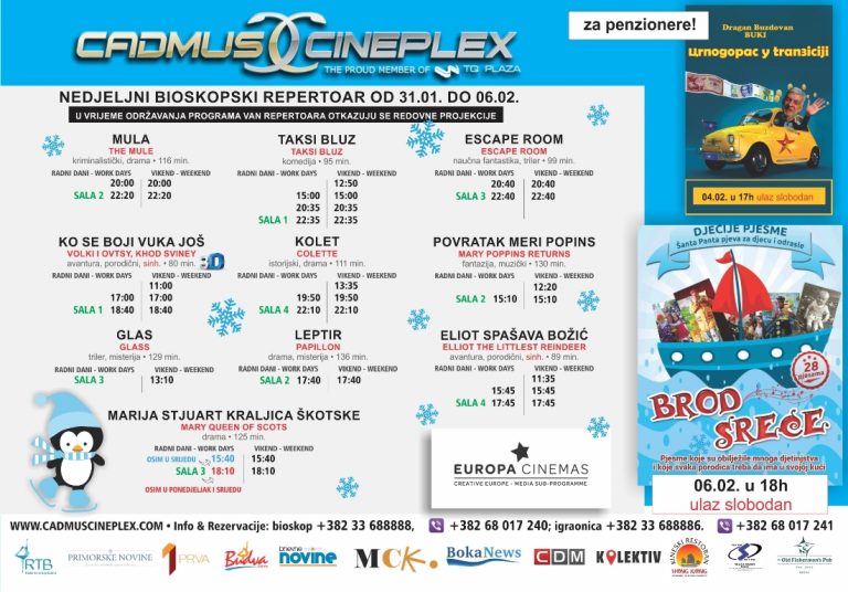 Cadmus Cineplex prikazuje od 30.januara do 6.februara