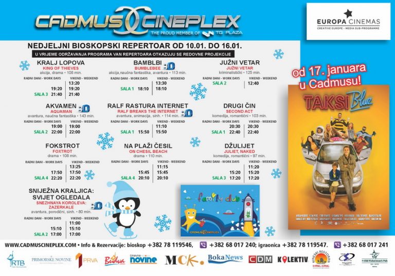 Cadmus Cineplex prikazuje od 10. do 16. januara