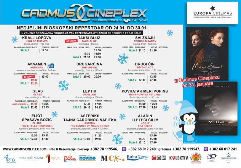 Cadmus Cineplex prikazuje od 24. do 30.januara