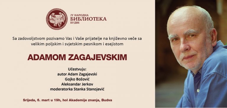 Književno veče sa velikim poljskim pjesnikom i esejistom Adamom Zagajevskim