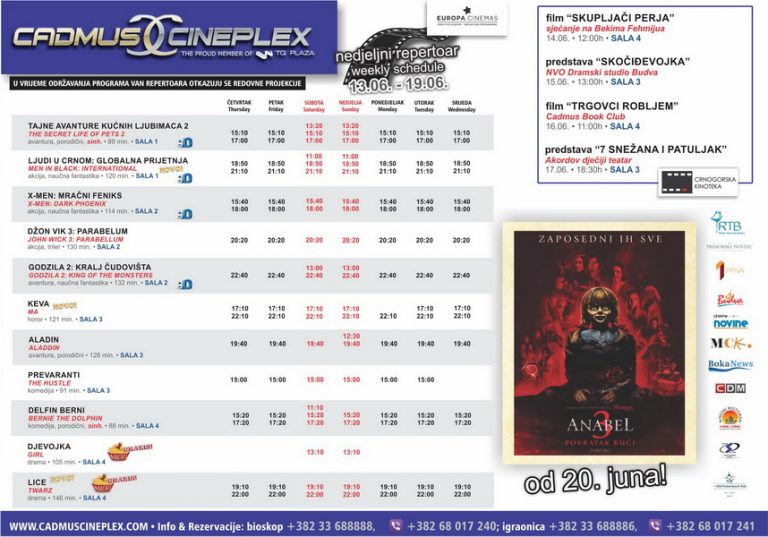 Cadmus Cineplex prikazuje od 13. do 19.juna