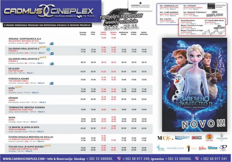 Cadmus Cineplex prikazuje od 21. do 27. novembra