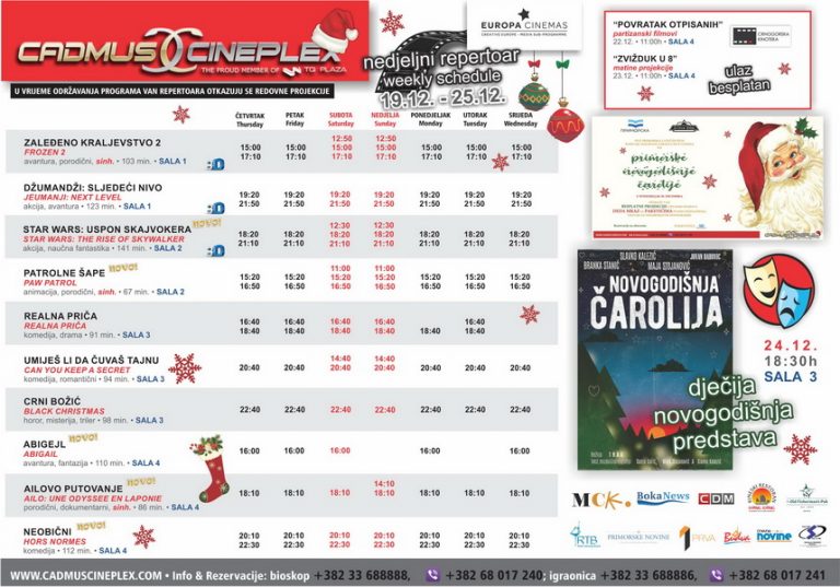Cadmus Cineplex prikazuje od 19. do 25. decembra