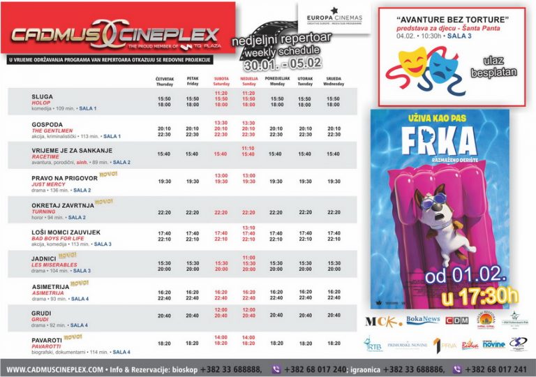 Cadmus Cineplex prikazuje od 30.januara do 5.februara