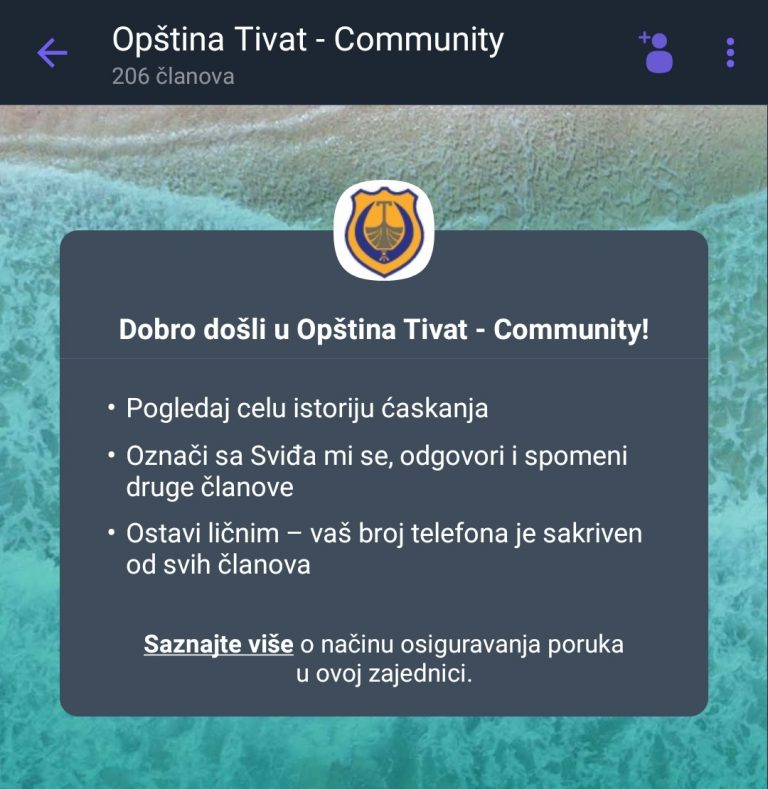 Uspostavljena viber zajednica Opštine Tivat