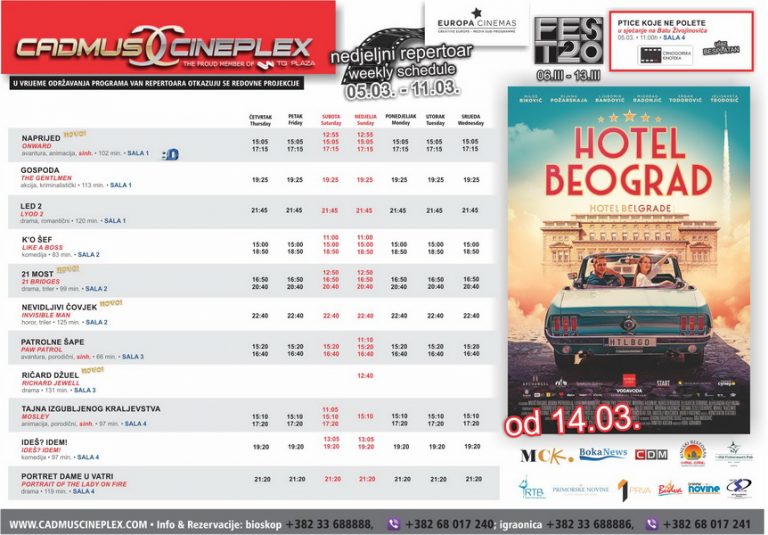 Cadmus Cineplex prikazuje od 5. do 11. marta