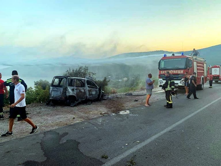 Tivat – automobil sletio s puta i zapalio se, vozač lakše povrijeđen