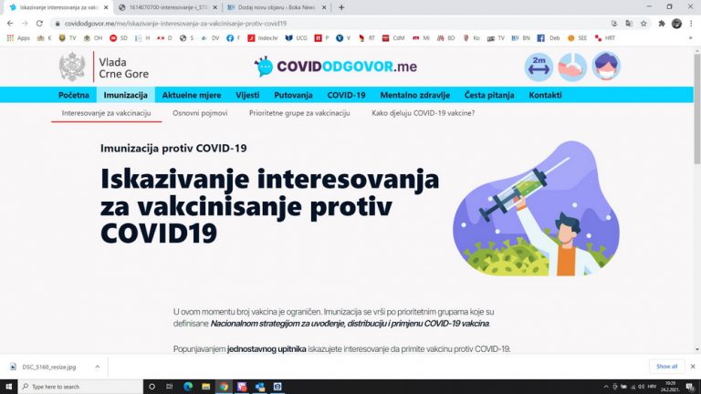 Prijavljivanje za vakcinaciju na www.covidodgovor.me