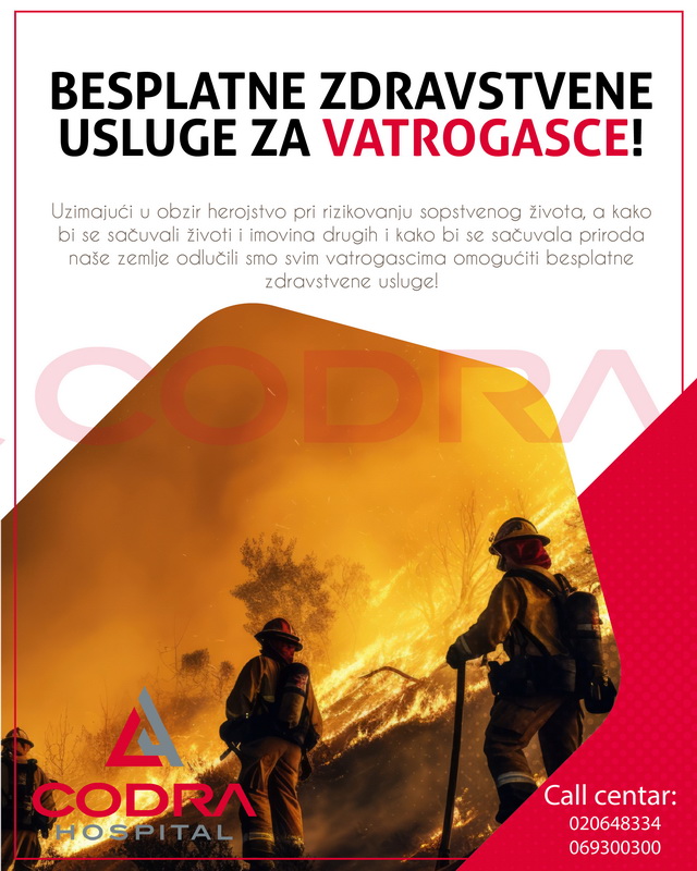 CODRA bolnica svim vatrogascima odobrava besplatne zdravstvene usluge CODRA bolnica svim vatrogascima odobrava besplatne zdravstvene usluge