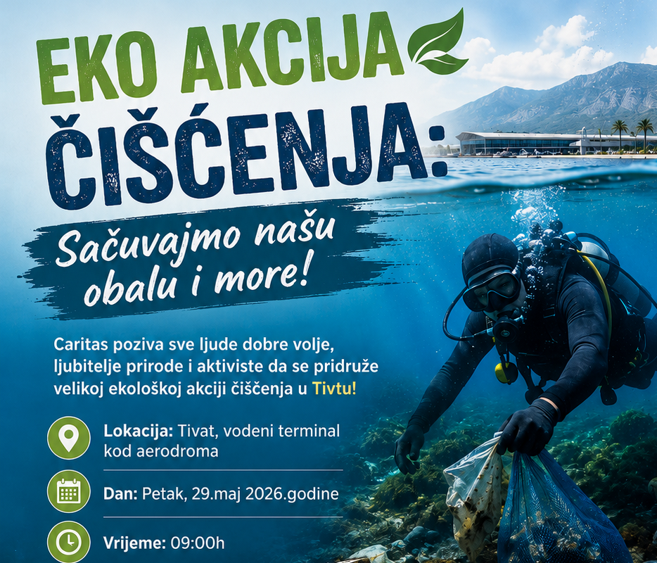 Caritas Kotorske biskupije organizuje ekološku akciju na lokaciji vodeni terminal kod aerodroma u Tivtu